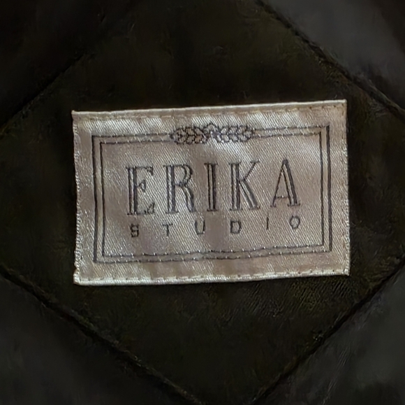 Erika Studio Vintage Olive Green Zip Vest Faux Suede Padded Sleeveless Jacket - Picture 7 of 7